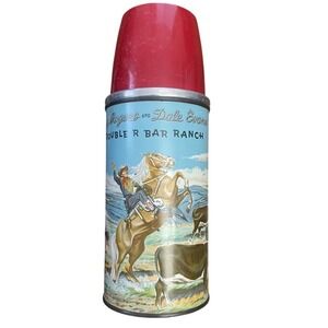 Vintage 1950s Roy Rogers & Dale Evans Lunchbox Metal Thermos. Double R Bar Ranch